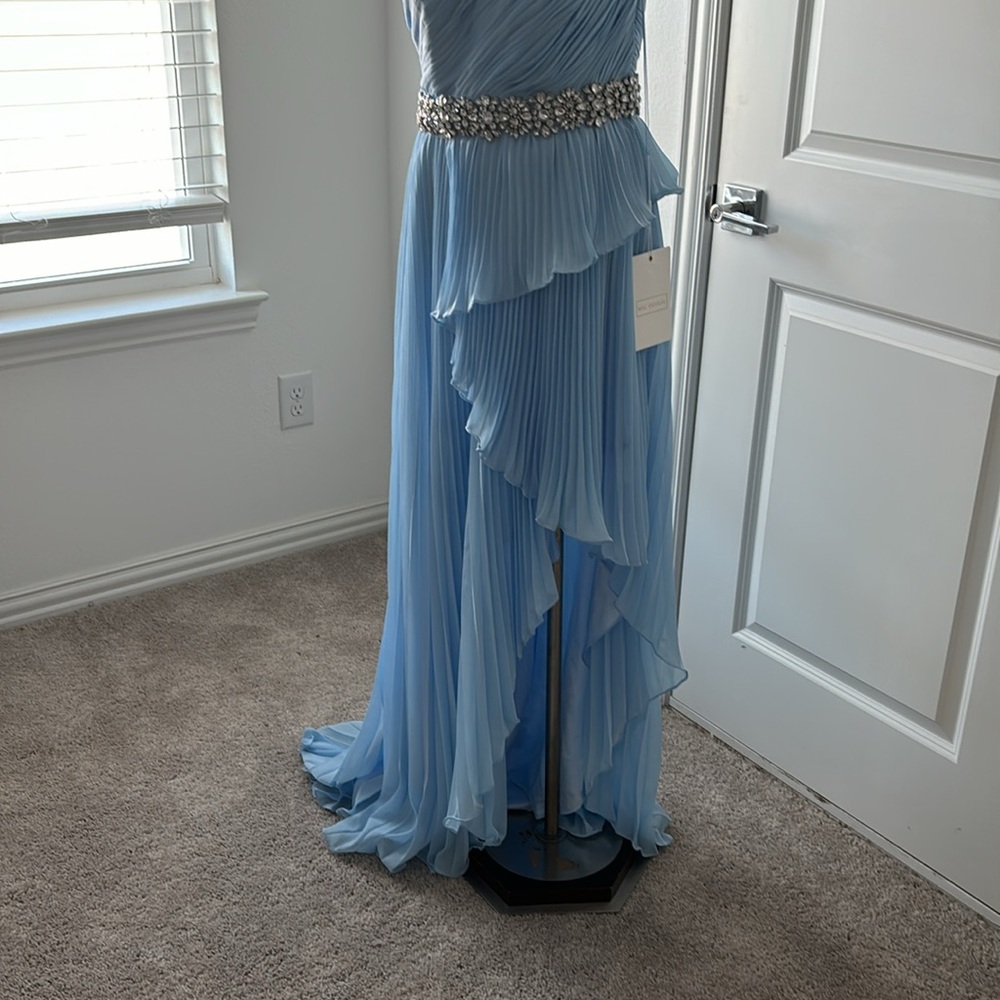 Mac Duggal Ruffle Pleated One-Shoulder High-Low Gown - Picture 7 of 9